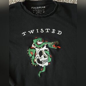 Pull & Bear Sweatshirt Snake Skull Twisted Embroidered Black Punk Grunge Sz L